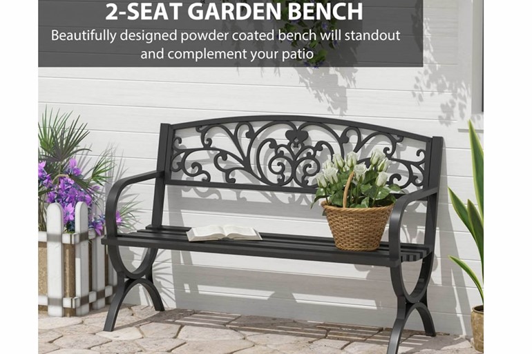 Wimpole Black Two Seater Metal Garden Bench