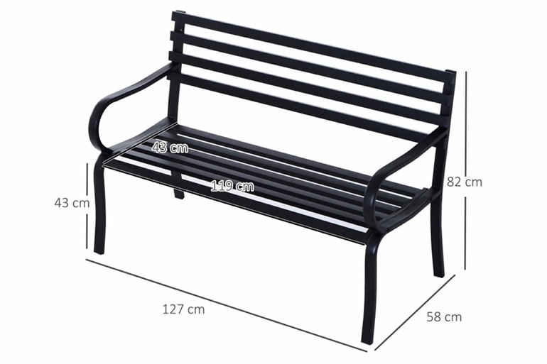 Aston Black Metal 2 Seater Garden Bench