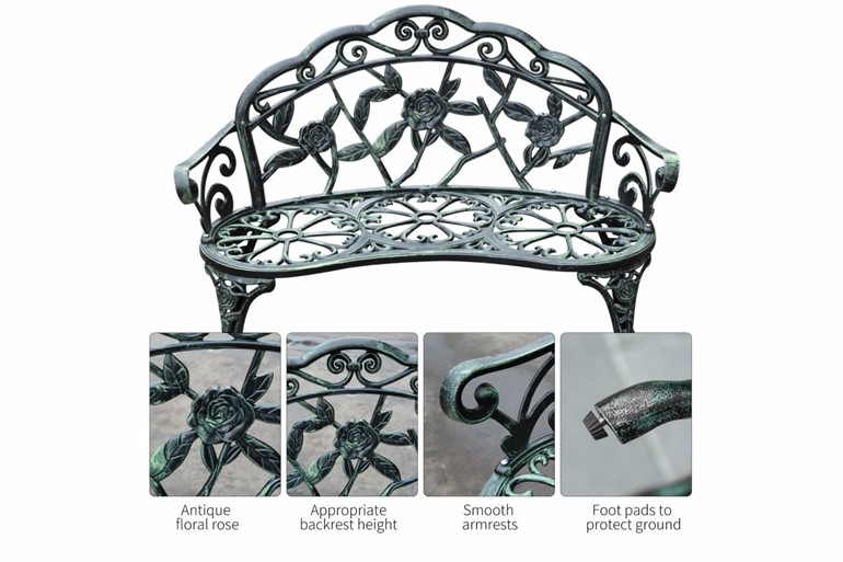 Horwood Metal Garden Bench-Antique Green