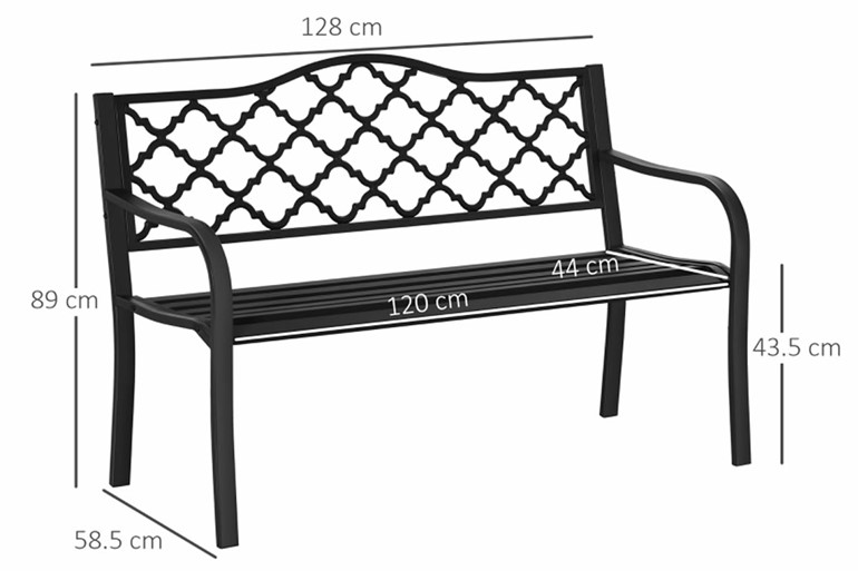 Caversham 2 Seater Black Metal Garden Bench