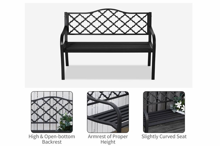 Caversham 2 Seater Black Metal Garden Bench