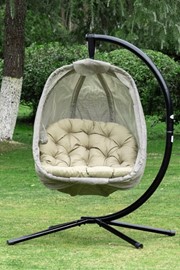 Groby Beige Outdoor Fabric Hanging Egg Chair - Deeply Padded