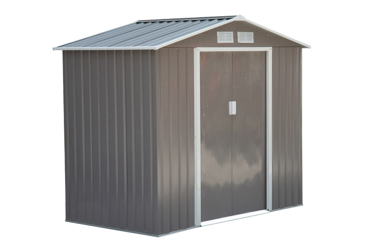 View Winton Grey Metal Storage Shed 7 x 4ft Lockable Sliding Doors Galvanised Steel Metal Pitched Roof Easy Home Assembly Ventilation Holes information