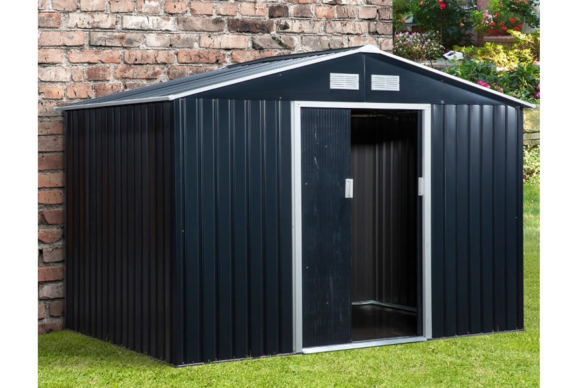 View Dark Grey Metal Garden Tool Work Shed Galvanised Steel Double Sliding Door Pitched Roof Floor Foundation Included Gillman information