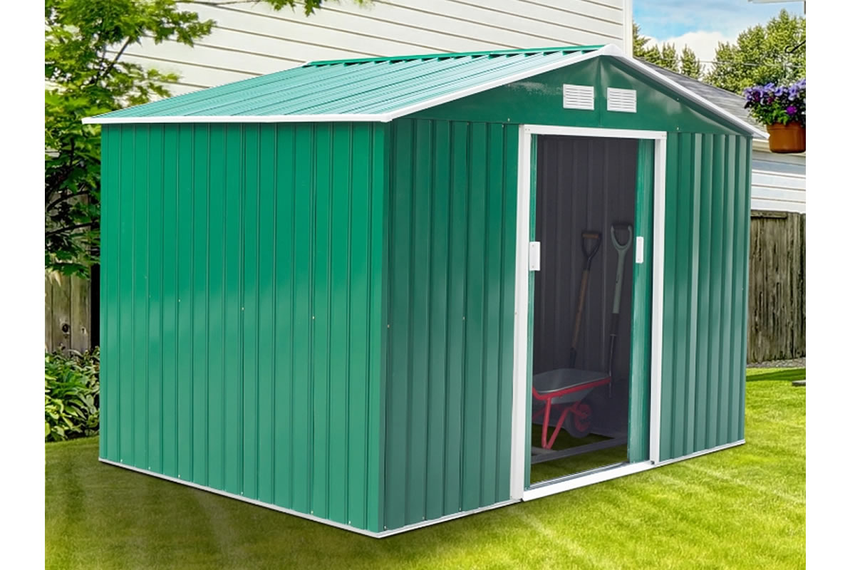 View Dark Green Metal Garden Tool Work Shed Galvanised Steel Double Sliding Door Pitched Roof Floor Foundation Included Gillman information