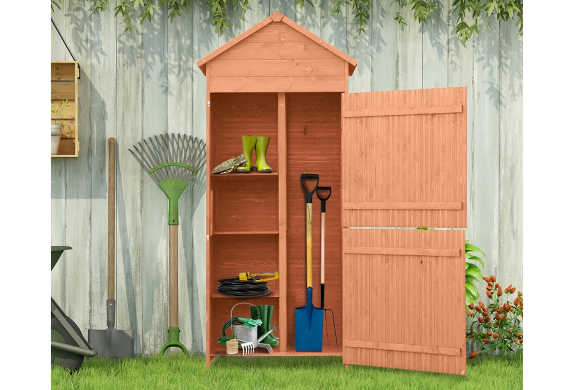 Sandown Wooden Garden Storage Shed Narrow Two Door Aosom