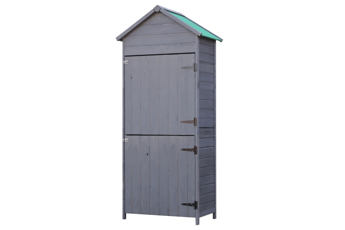 View Grey Sandown Wooden Outdoor Garden Tool Storage Shed Lockable Doors 3 Storage Shelves Open Compartment For Garden Tools Pitched Roof information