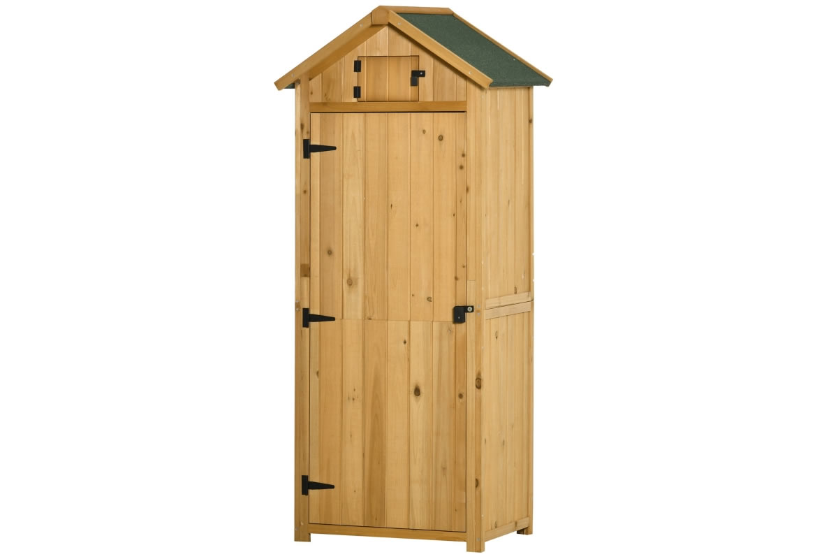 View Brown Painted Wooden Storage Shed Tool Shed 3 Detachable Shelves Single Bolted Door Pitched Roof Durable Pine Construction Avalon information