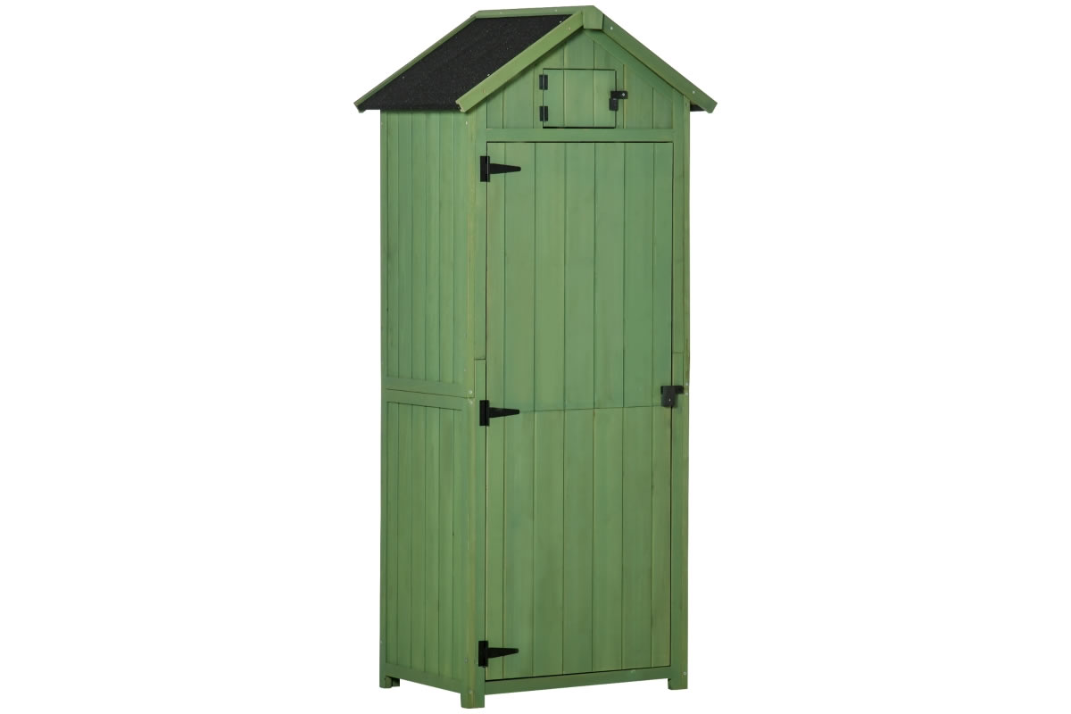View Dark Green Painted Wooden Storage Shed Tool Shed 3 Detachable Shelves Single Bolted Door Pitched Roof Durable Pine Construction Avalon information