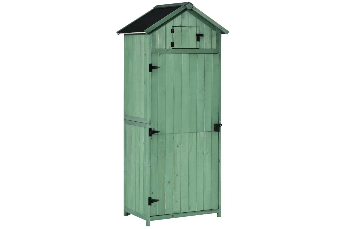 View Light Green Painted Wooden Storage Shed Tool Shed 3 Detachable Shelves Single Bolted Door Pitched Roof Durable Pine Construction Avalon information