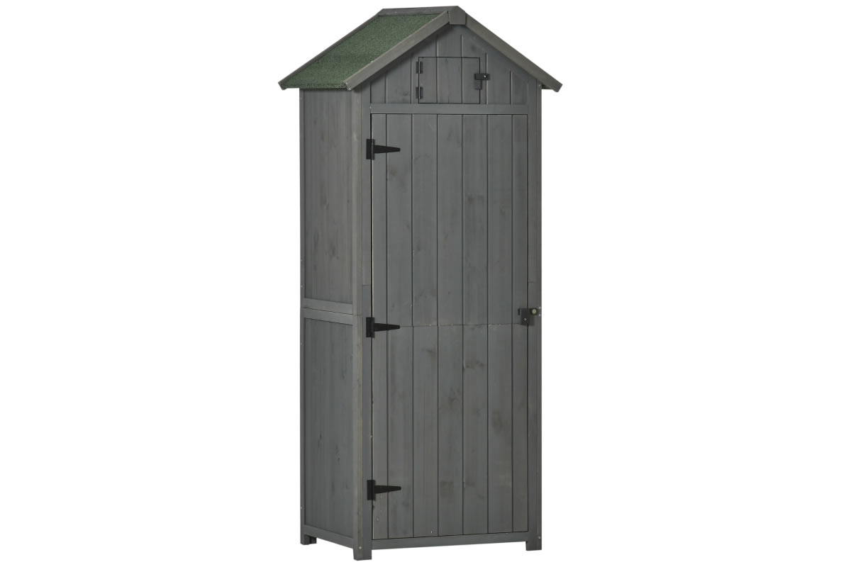 View Grey Painted Wooden Storage Shed Tool Shed 3 Detachable Shelves Single Bolted Door Pitched Roof Durable Pine Construction Avalon information