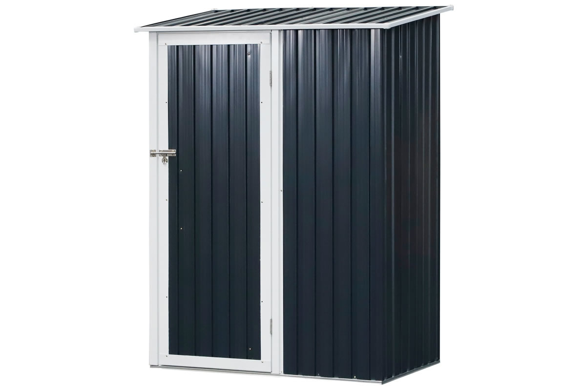 View Wakefield Grey Metal Garden Storage Tool Shed With Lockable Door Pitched Roof For Rain Draining Robust Rust Free Corrugated Steel Frame information