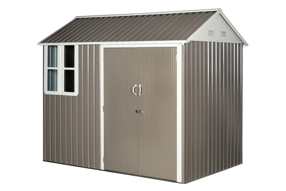 View Grey White Galvanised Metal Compact Garden Shed With Window And Locking Large Double Doors Pitched Roof Ventilated For Air Flow Morgan information