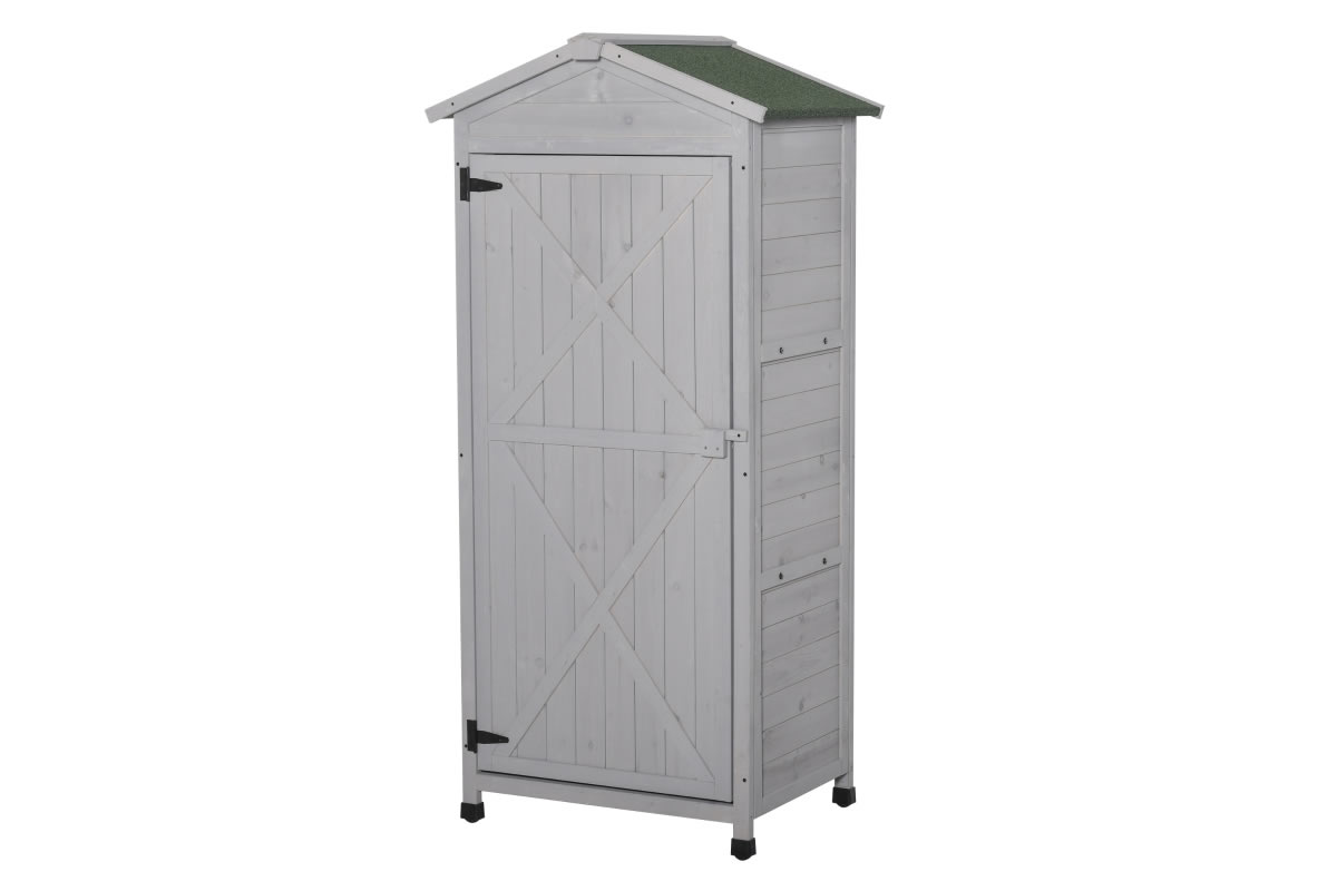 View Perth Grey Wooden Single Door Garden Storage Tool Shed 3 Tier Corner Storage Shelves Tall Tool Storage Area Locking Single Door Pitched Roof information