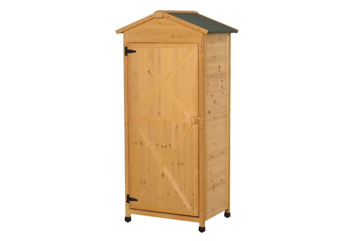 View Perth Brown Wooden Single Door Garden Storage Tool Shed 3 Tier Corner Storage Shelves Tall Tool Storage Area Locking Single Door Pitched Roof information