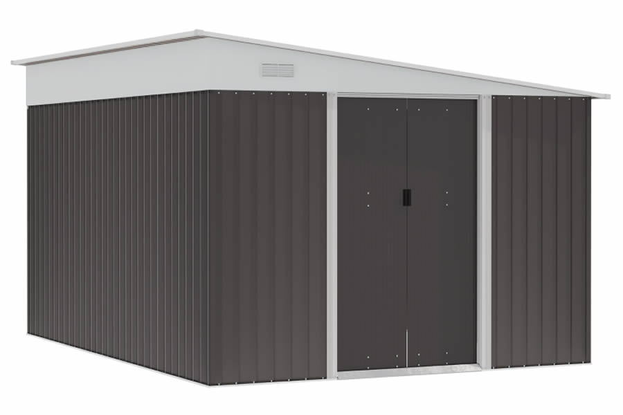 View Large Galvanised Steel Garden Storage Shed With Locking Sliding Doors Robust Steel Construction Air Vents Stops Moisture BuildUp Pitched Roof information
