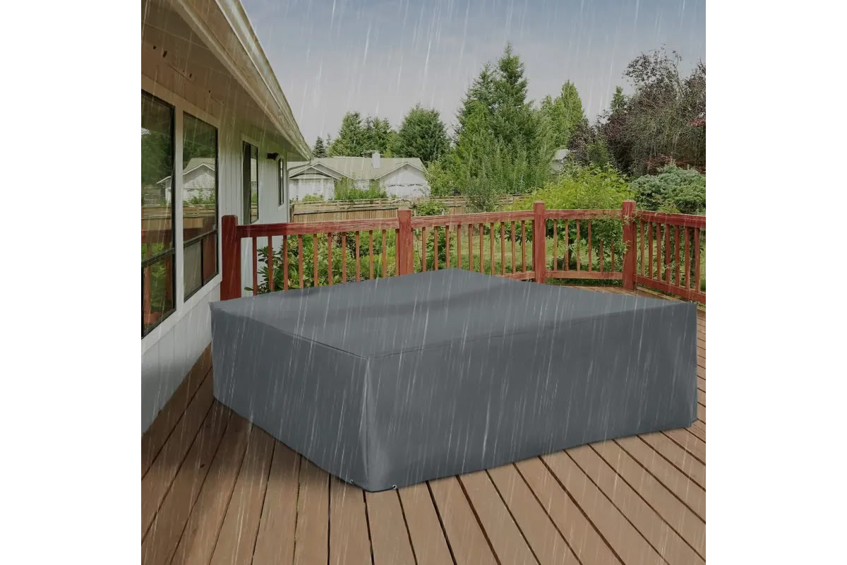 View Grey Outdoor Garden Furniture Cover 90H x 275L x 205Wcm Weather Resistant Secures To Product With Ties Easily Folded To Store Away information