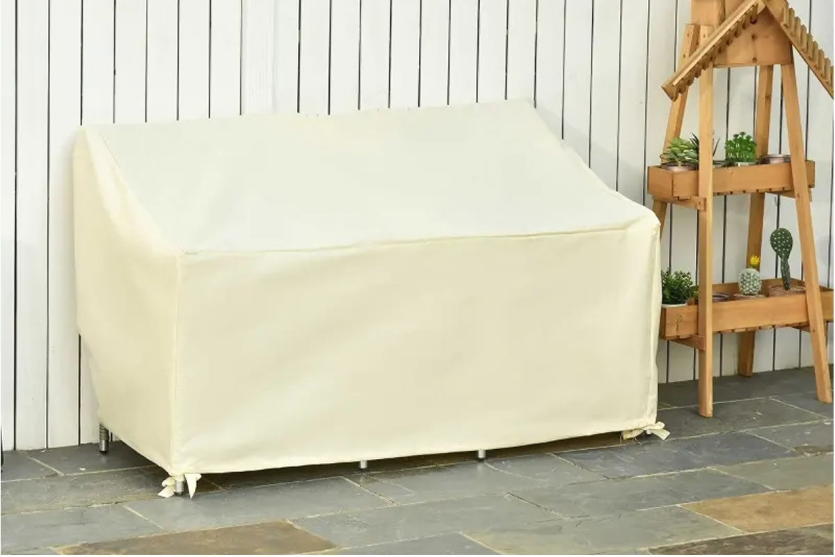 View Cream Oxford Fabric 2 Seater Outdoor Furniture Cover 5694H x 140L x 84Wcm PVC Lining Water UV Resistant Handy Rope Ties Easy Wipe Clean information