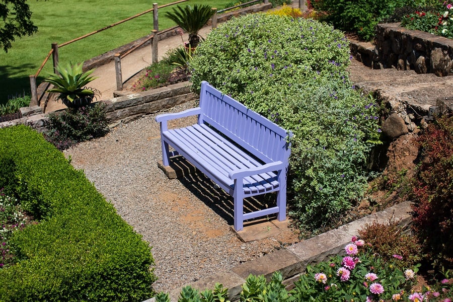 purple painted garden bench