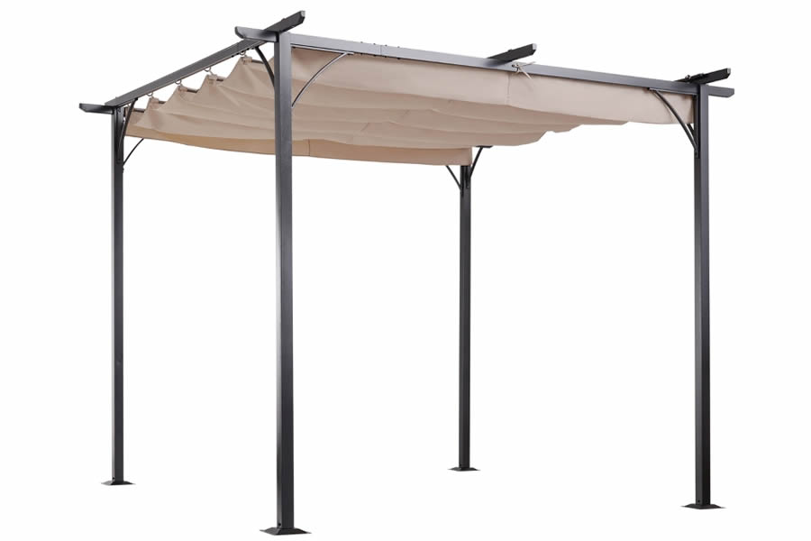 View Beige Garden Pergola With Retractable Canopy Rust Free Frame Weather Resistant Sliding Canopy Bolts To Floor Paxford Strong Metal Frame information