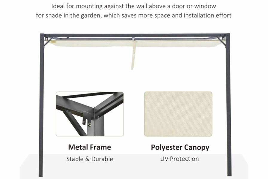Broadway Wall Mounted Retractable Canopy Metal Pergola