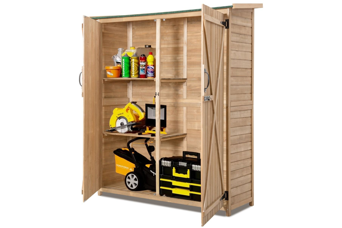 View Lockable Two Door Weather Resistant Compact Garden Storage Shed Shelves Open Space Fits Ladders Mowers information