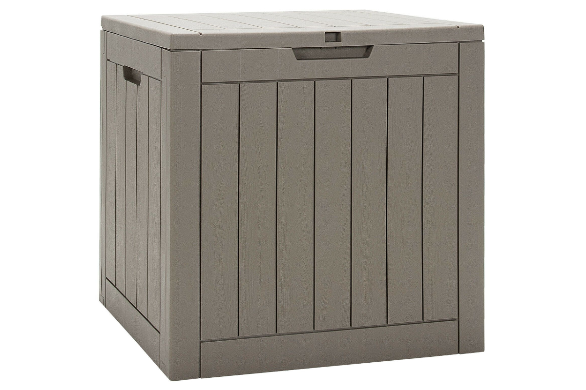 View Brown Outdoor Storage Box with Handles and Lockable Lid Waterproof Surface Versatile Garden Storage Usage Click Together Assembly information