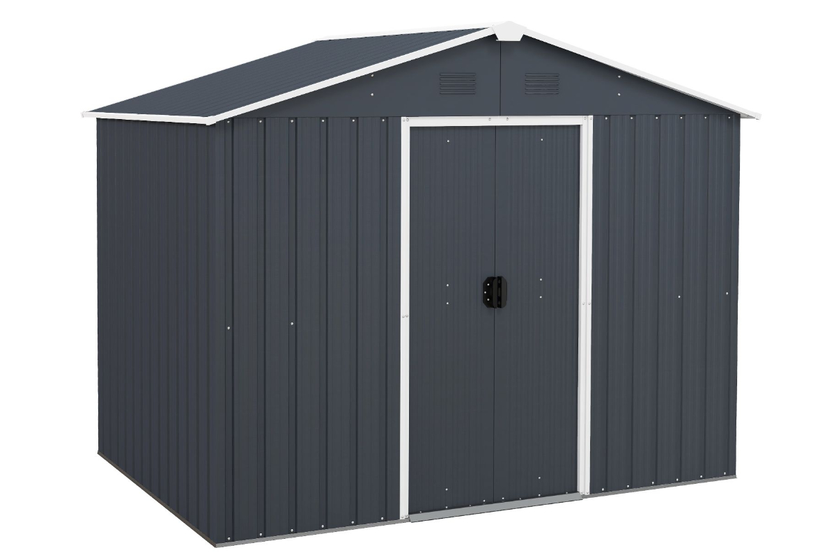 View Galvanized Metal Garden Shed with Foundation Ramp and Sliding Lockable Door Weather Resistant Air Vents To Allow Circulation Pitched Roof information