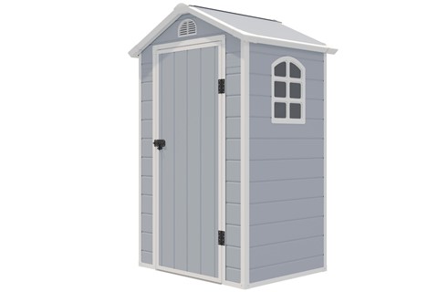 Grey Outdoor Storage Shed with Lockable Door Window and Air Vents