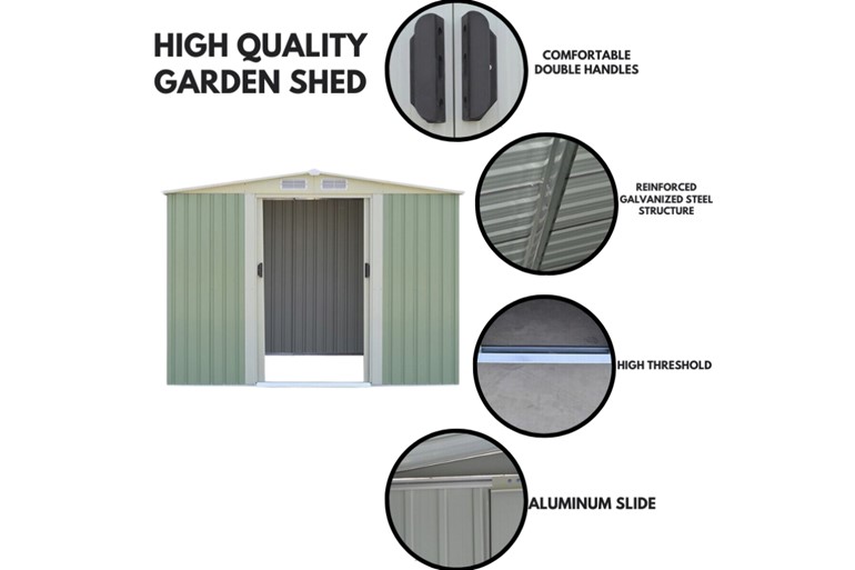 Albany Metal Storage Shed with Sloping Roof Sliding Doors and Air Vents