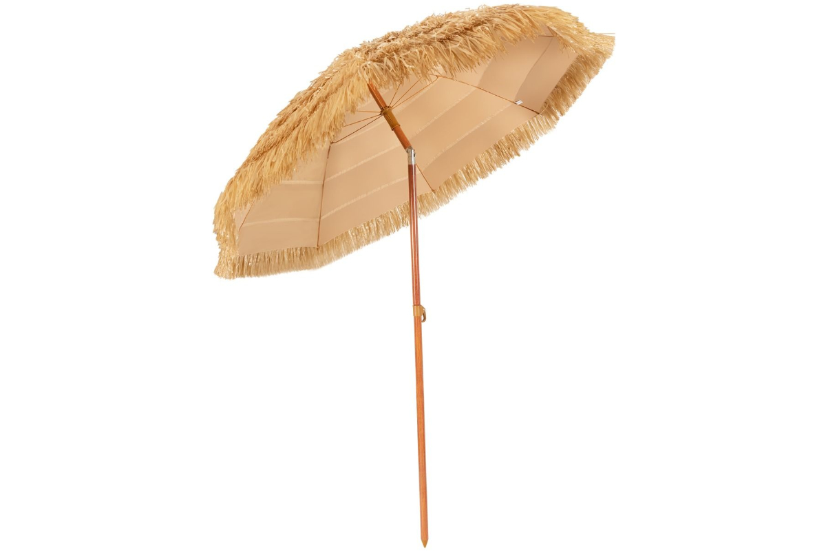 View 18M Brown Tiki Beach Parasol With Adjustable Tilt 30 Tilt In Two Directions Made From Iron And Premium Polyester Fabric Easy To Assemble Disa information
