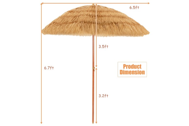 1.8m Portable Thatched Tiki Beach Parasol with Adjustable Tilt