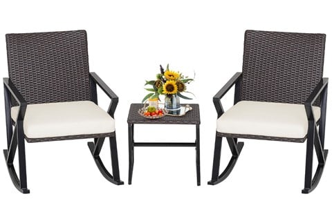 Thrumpton Rattan Patio Bistro Set With Rocking Chairs & Table