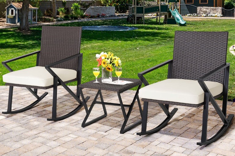 Thrumpton Rattan Patio Bistro Set With Rocking Chairs & Table