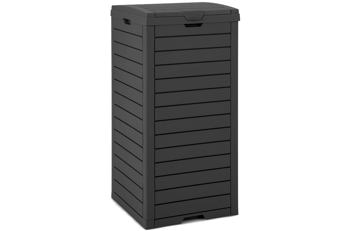 View Black Large Outdoor Rubbish Bin with Lid and Pull Out Liquid Drawer Dual Lid Secures Rubbish Bags Waterproof 117 Litre Storage Capacity information