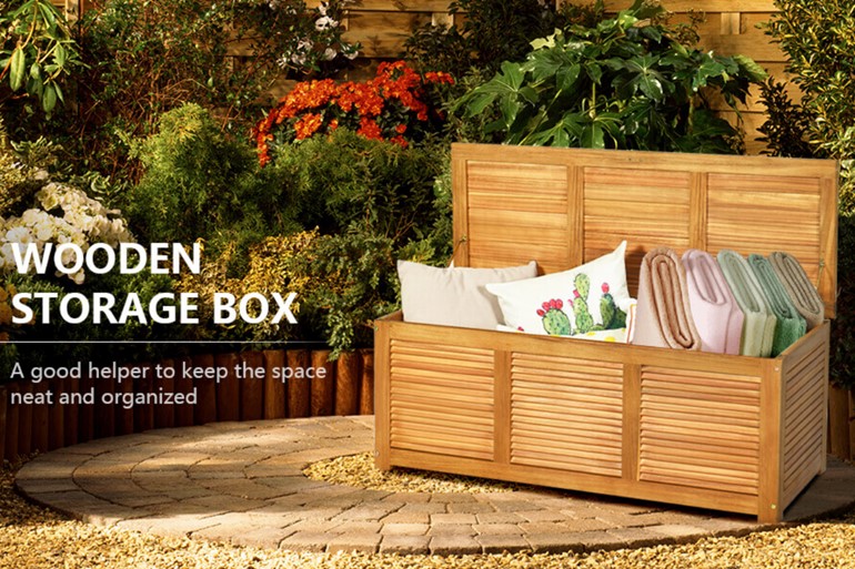 Radley 180L Acacia Wood Deck Box With Flexible Hinges And Handle
