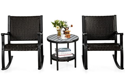 3 Piece Rocking Chair Set with Coffee Table