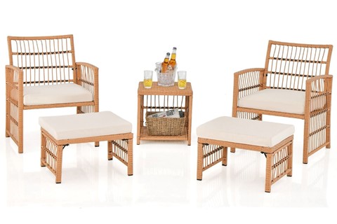 Outdoor Rattan Conversation Set with Seat and Back Cushions