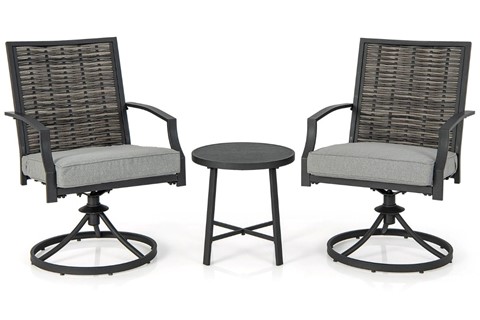 Patio Swivel Chair Set with Coffee Table & Soft Seat Cushions