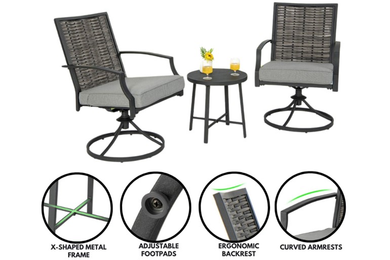 Hemington Patio Swivel Chair Set With Coffee Table