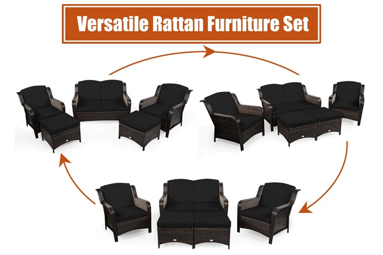 Marple Rattan Outdoor Sofa Set With Footstools