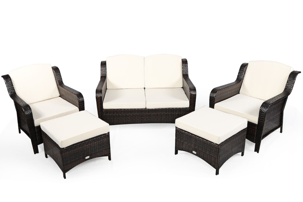 View White Outdoor 4Seater Rattan Garden Set Includes Stools Zipped Seat Back Cushions Are Easy To Clean Durable Steel Frame PU Rattan information