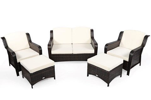 White 4-Seater Rattan Garden Set Includes Stools