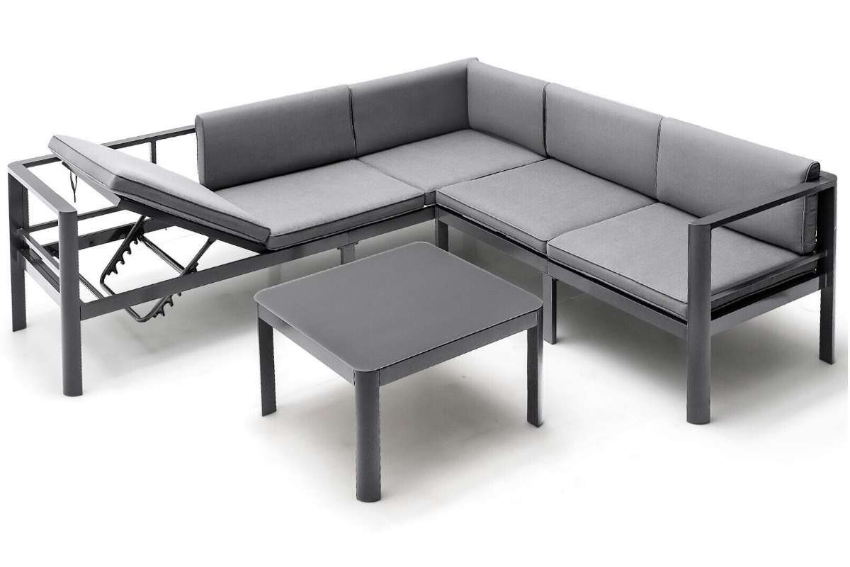 View Outdoor Panache Corner Patio Sofa Set Coffee Table Sturdy Steel Frame 3Seater Sofa with 6Level Reclining Function information