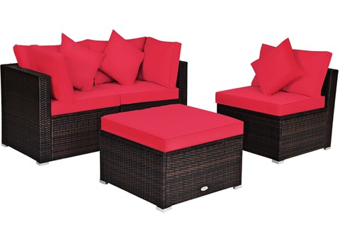 Red Oslo Rattan Patio Sofa Set