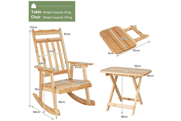 Wooden Patio Garden Rocking Chair Set