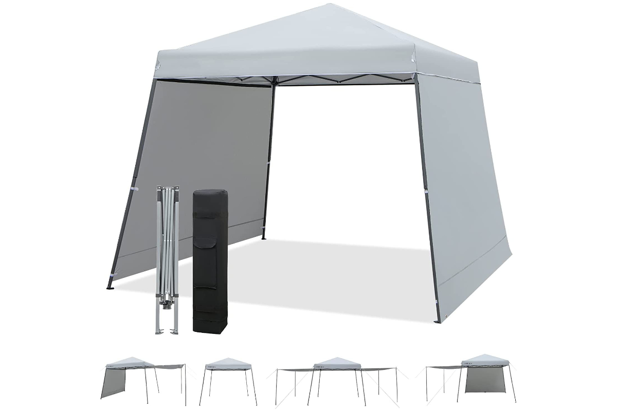 View Grey Outdoor Instant Popup Canopy with Awnings Durable PowderCoated Steel Frame Top And Side Panels Can Prevent Sun And Rain Effectively information