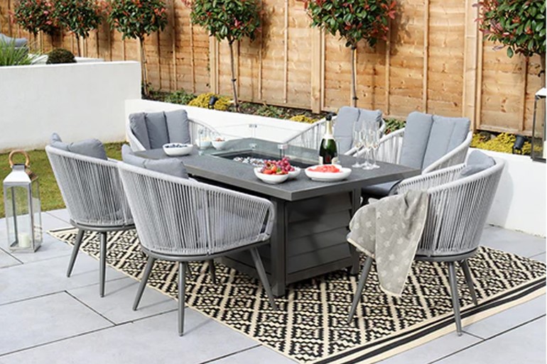 Aspen Grey Rattan 6 Seat Fire Pit Patio set