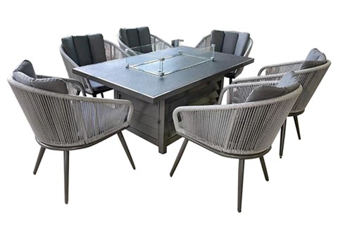 Aspen Grey Rattan 6 Seat Fire Pit Patio set