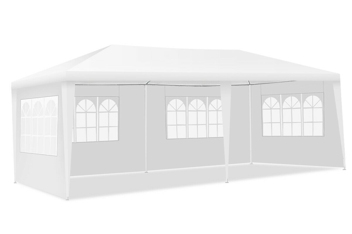 View White Mayland Outdoor Garden Gazebo Party Canopy Tent And Carry Bag Sides Can Be Open Or Closed Vinyl Windows Steel Frame Weather Resistant information